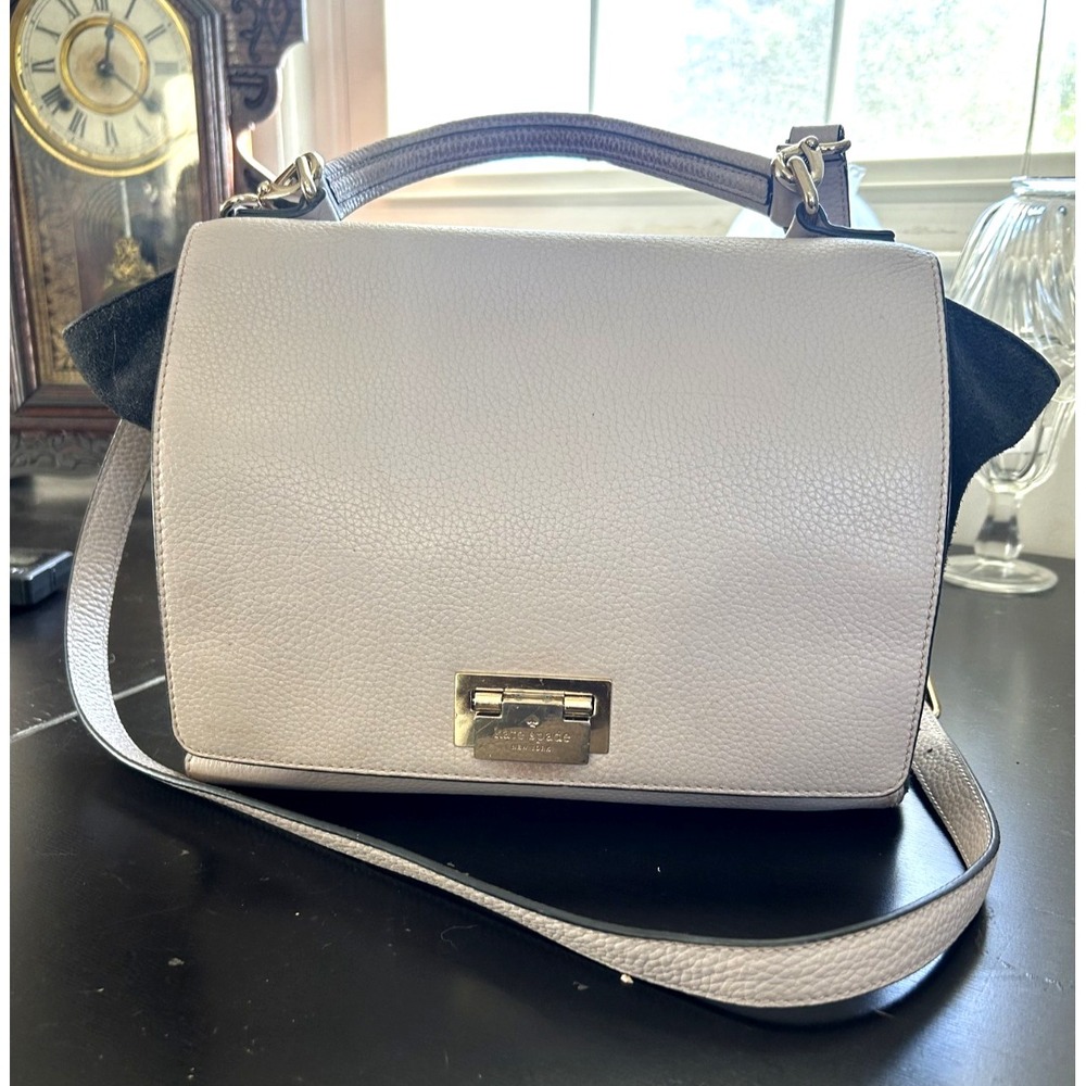 Kate Spade Satchel Crossbody Bag Beige Pink Leather Zip Top Detachable Strap